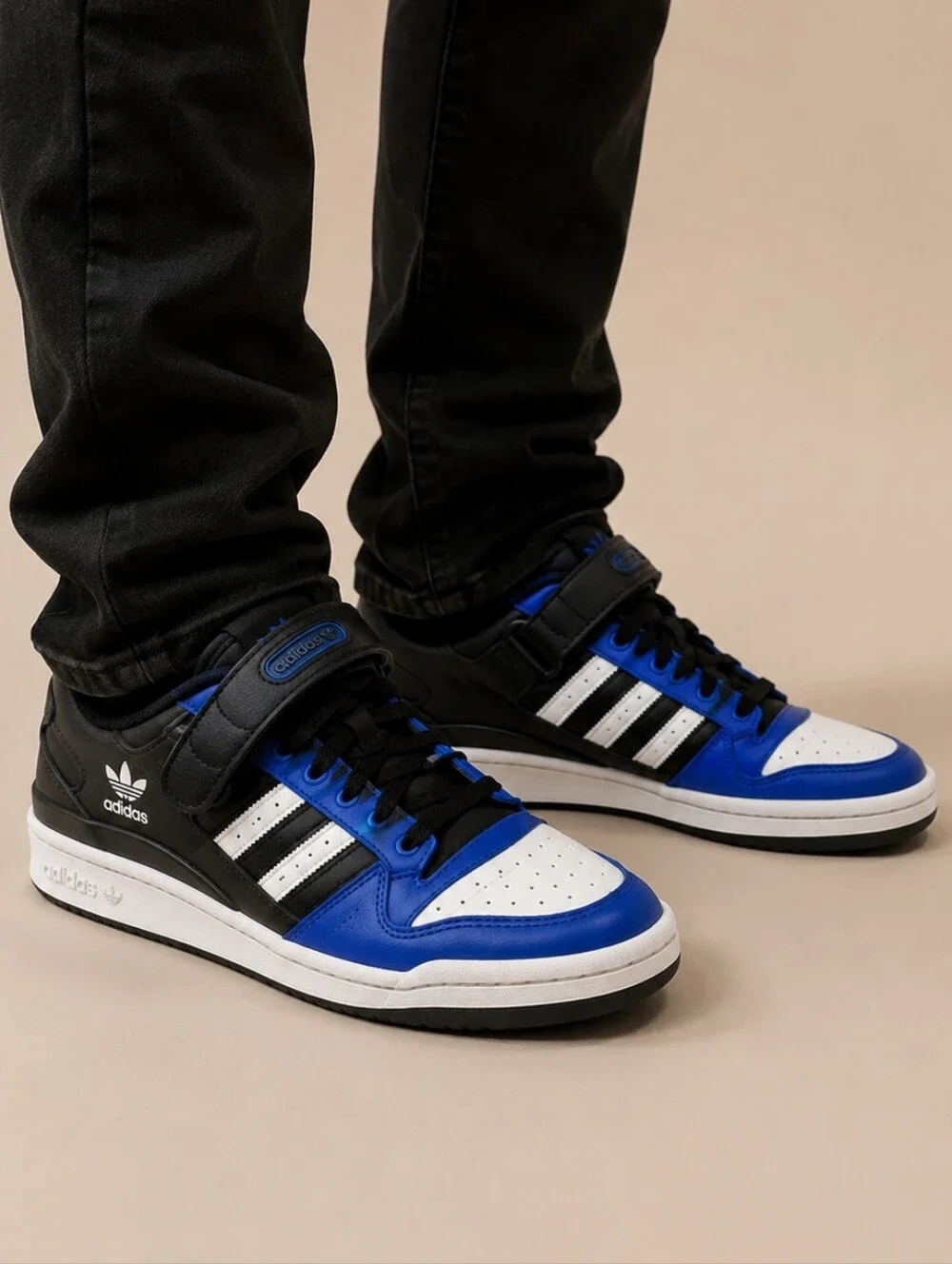adidas Forum Low Black Pulse Blue Mens Size 8.5 Retro Retro Basketball Sneaker